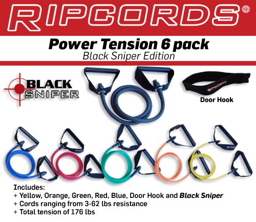 Ripcords Exercise Resistance Bands - Black Sniper Edition 6-pack Exercise Fitness Equipment.