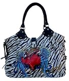 Zebra Print Handbag W/ Hart & Love Tattoo Inspired Art On Purse - Black TZ-20I