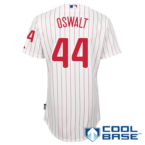 MLB Men's Philadelphia Phillies Roy Oswalt Six Button Cool Base Authentic Home Jersey (Wht/Scrlet Pinstrp, 40/Medium)