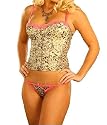 Leopard Print Corset with Pink Lace Trims and Matching Thong