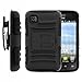 MINITURTLE, High Impact Rugged Hybrid Dual Layer Protective Phone Armor Case Cover with Built in Kickstand and Swiveling Holster Belt Clip for TracPhone Prepaid Android Smartphone LG Optimus Dynamic 2 II L39C (Black)