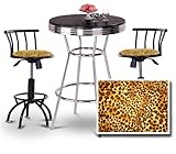 Chrome Bar Table & 2 Black Adjustable 24"-29" Cheetah Animal Print Fabric S ....