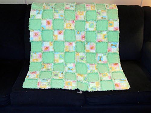 Rag Quilt Baby Toddler Crib Green Pastels Animals Primitive Country Rustic Nursery Flannel Soft Squares Bedding