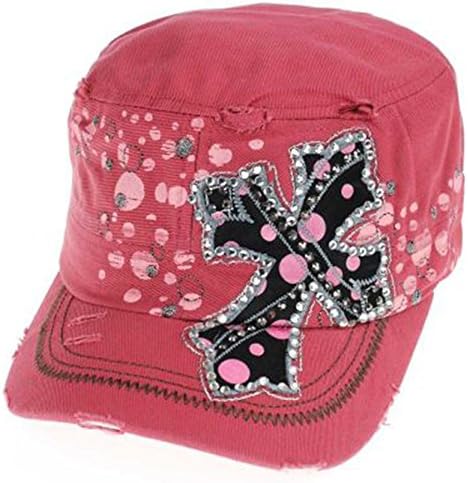 Distressed Polka Dot Rhinestone Cross Cap Hat (Nantucket)