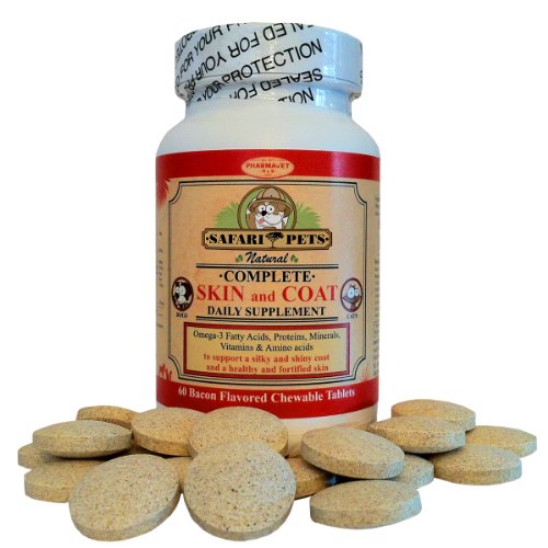 Skin and Coat Supplement for Dogs and Cats (Omega 3 Fish Oil, Vitamins, Amino Acids, Minerals) 60 Bacon Flavor Chewables.