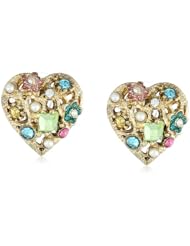 Betsey Johnson "Fairyland" Multi-Charm Heart Stud Earrings