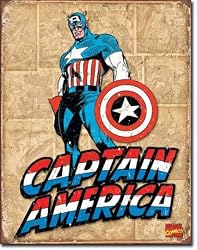 Captain America Retro Panels Metal Tin Sign 16"h X 12.5"w