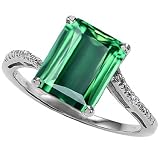CandyGem 10k Gold Lab Created Emerald Cut Emerald and Diamond Ring