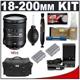 Nikon 18-200mm f/3.5-5.6 G ED VR  II DX Lens + 2 EN-EL3e Battery Packs + Nikon Case + Accessory Kit for Nikon D50, D70, D70s, D80, D90, D100, D200, D300, D300s Digital SLR Cameras