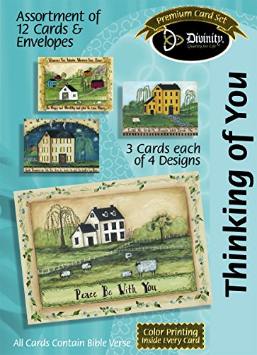 Divinity Boutique Greeting Card Assortment: Thinking of You, Folk Art Homes with Scripture (21702N)