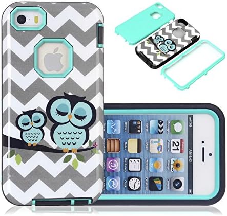 5s Case, iphone 5s 5 Case, CexCob Chervon Owls Sleeping [Shockproof] 3 in 1 Hybrid Silicone TPU &amp; Plastic Rugged [Heavy Duty Combo] High Impact Durable Phone Case for Apple iphone 5s, Mint