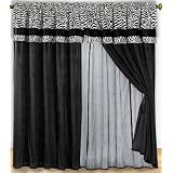 2PanelBlackandWhiteZebraMicroFurWindowCurtain/DrapeSetwithAttachValance-treatmentDraperies