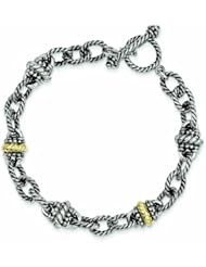 Sterling Silver with 14k Gold 7.5in Link Bracelet - Antique Boutique - Vintage Style - Jewelry