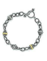 Sterling Silver with 14k Gold 7.5in Link Bracelet - Antique Boutique - Vintage Style - Jewelry