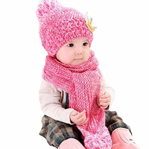 Baby Hood Scarf, Misaky Winter Baby Kids Girls Boys Warm Woolen Coif Caps Hats (Hot Pink)