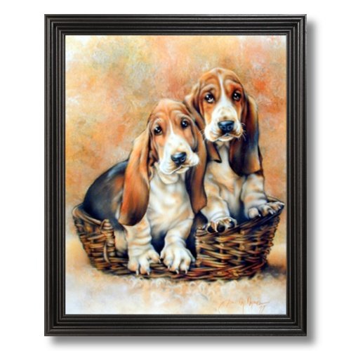 Baby Basset Hound Puppy Dog Animal Picture Black Framed Art Print