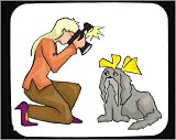 Decorated Mouse Pad with body, picture, individuals, individual, mammal, humans, woman, person, dog, human, bow, persons, camera, people, pet, animal, taking, canine