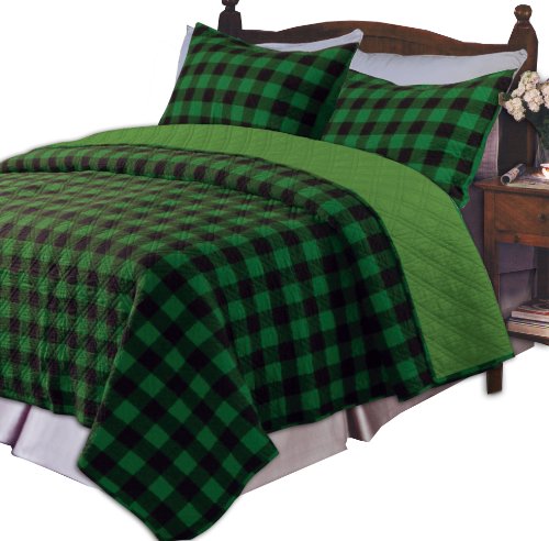 Greenland Home Western Plaid Green King Quilt Set