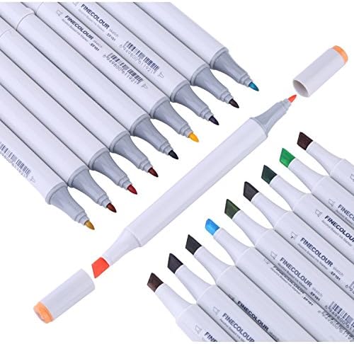 Basic 24/36/48/72 Colors Set Finecolour Sketch Marker Pens a Fine Point &amp; Broad Chisel Tip Art Marker Set Writting Drawing Beginner Marker Pen (72colors)