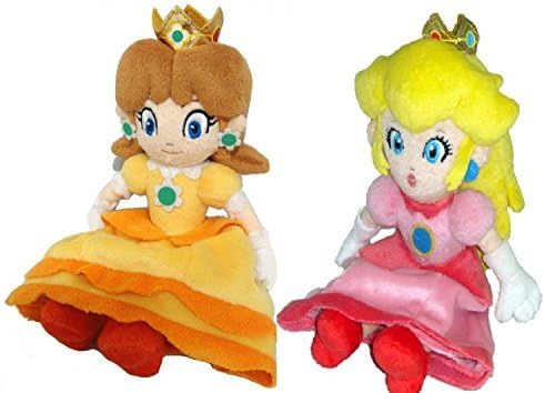 AutoKing® Super Mario Princess Set of 2 Peach &amp; Daisy Soft Stuffed Doll Plush Toy 8" &amp; 8.5"