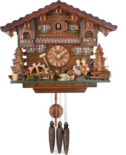 River City Clocks One Day Chalet Style Musical Cuckoo Clock – Boy and Girl Turn Heads to Kiss – 11 Inches Tall – Model # M454-11