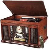 Innovative Technology ITVS-750 Nostalgic Aviator 6-in-1 Turntable Wooden Entertainment Center, Mahogany