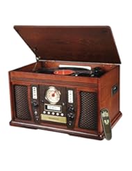 Speakers: Innovative Technology ITVS-750 Nostalgic Aviator 6-in-1 Turntable Wooden Entertainment Center, Mahogany - Innovative Technology