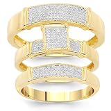 10K Yellow Gold Diamond Wedding Band Set 0.26 Ctw