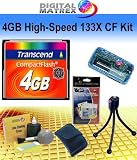 Transcend 4GB 133X CF Card Starter Kit. Kit Includes Transcend 4GB High-Speed 133X CF card, Tabletop bendable Wire Tripod, Multi-Card USB Reader/Writer, LCD Protection Film Kit, Lens cleaning Kit and Memory Card wallet.