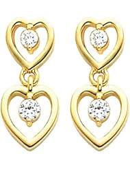 Pair of 14K Yellow Gold Diamond Double Heart Earrings - 0.32 Ct. -- LIFETIME WARRANTY