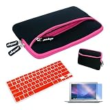 Skque 13.3 Inch Laptop Notebook Glove Bag Pink + Clear Screen Protector + Red Silicone Keyboard Skin Cover for Apple Macbook 13.3 Laptop