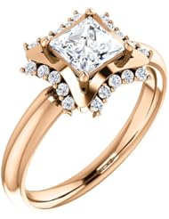 14K Rose Gold Princess Cut Diamond Geometric-Inspired Ring -- LIFETIME WARRANTY