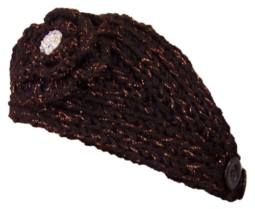 Sparkly Knit Winter Headband w/Jeweled Button (One Size)