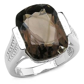 10.70 Carat Cushion-cut Genuine Smoky Quartz Sterling Silver Ring by