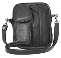 Unisex Black Leather Waist Bag or Pouch with Belt Loop and Shoulder Strap - Use as Travel Organiser Camera Bag