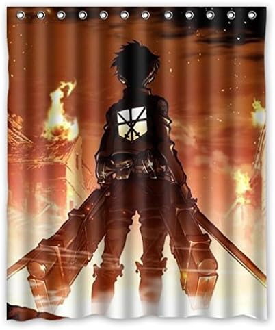 PRANO Attack On Titan Protagonist Eren Jäger Jager Poster Fire Shower Curtain,60"(w) x 72"(h)