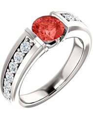 10K White Gold 6.00mm Round Cut Chatham Created Padparadscha Sapphire and Diamond Ring -- LIFETIME WARRANTY