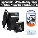 Battery And Charger Kit For Canon PowerShot S95, SD4000 IS, ELPH 500 HS, SX260 HS Digital Camera Includes Replacement NB-6L (1200 mAH) Extended Life Battery + Ac/Dc Rapid Travel Charger + LCD Screen Protectors + MicroFiber Cleaning Cloth