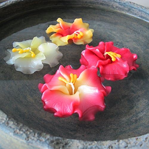 Handmade Hibiscus Flower Floating Candles (Set of 8 - 2 Red, 2 Red/Yellow, 2 White, 2 Yellow)
