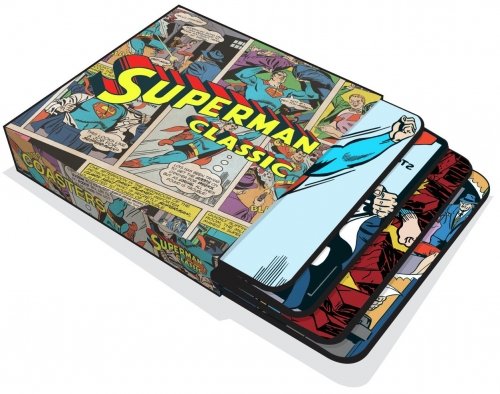  Superman - 4 Piece Coaster Set (4 Vintage Comic Designs) (Size: 4" x 4")