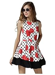 Sexy A-line Dots Print Cotton/Polyester Pleated Sleeveless  Dress