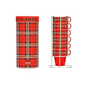 Present Time Bud Coffee Set Tower Tartan with Ceramic Stand