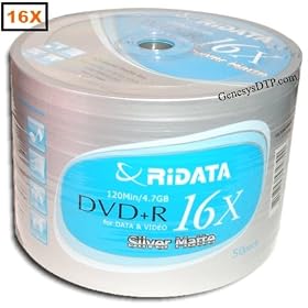 Ridata 16X DVD+R Matte-Silver 600 Pack in Shrinkwrap by 