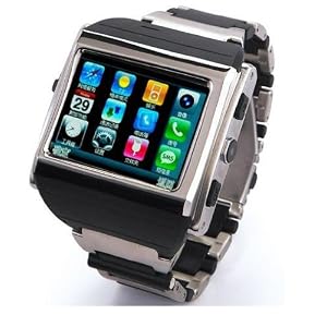 Triband Steel Watch Mobile Phone with Wireless Bluetooth Headset and 1gb Card