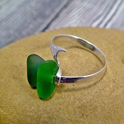 Handmade 925 Sterling Silver Green Mermaid Tail Sea Glass Ring Beach Glass Ring Sea Glass Jewelry Size 7-8