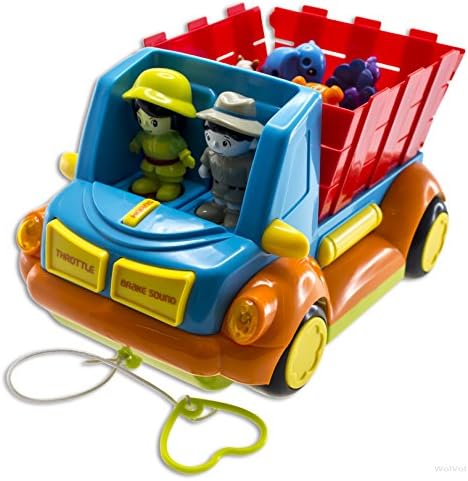 WolVol Musical Bump and Go Farm Truck Toy with working Headlights, Includes Farm-People, Animals and Shapes Sorter. Option to turn off sound while in action