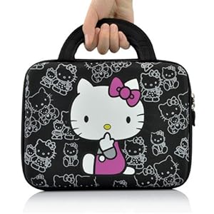 Hello Kitty Cartoon Figures Gathering Suitcase Style Canvas Case For iPad 2 BLACK
