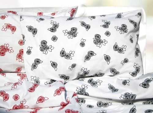 Tribeca Living Rose Printed Extra Deep Pocket Flannel Sheet Set, Cal King, Black Tribeca Living Rose Printed Extra Deep Pocket Flannel Sheet Set, Cal King, Black