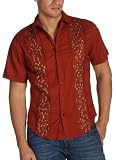 Vintage Red Young Men's Aztec Embroidered Pintuck Short Sleeve Shirt