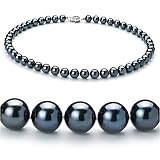 Black 7.5-8mm AAA Japanese Akoya Pearl Necklace 18 inch Princess Length